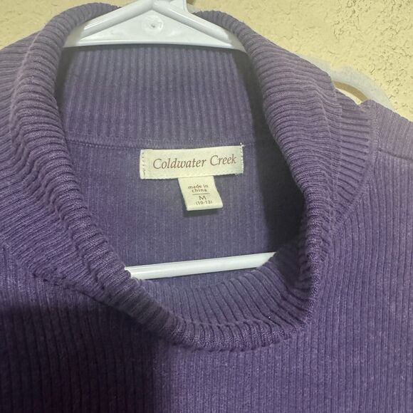 Coldwater Creek Silk Knit Sweater Purple Turtleneck short sleeves ribbed sz M - Picture 2 of 5